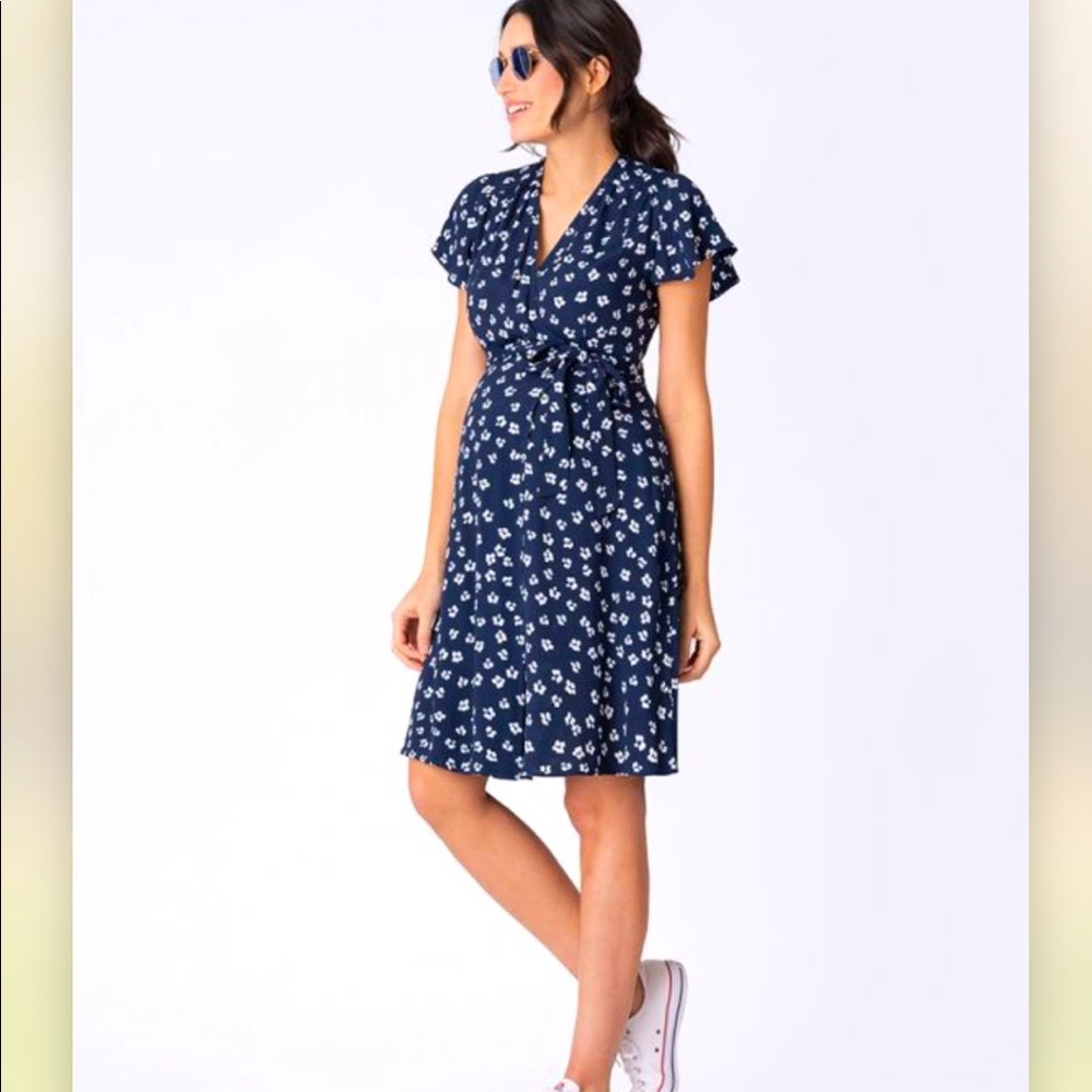 Navy Seraphine Wrap Maternity and Nursing Dress